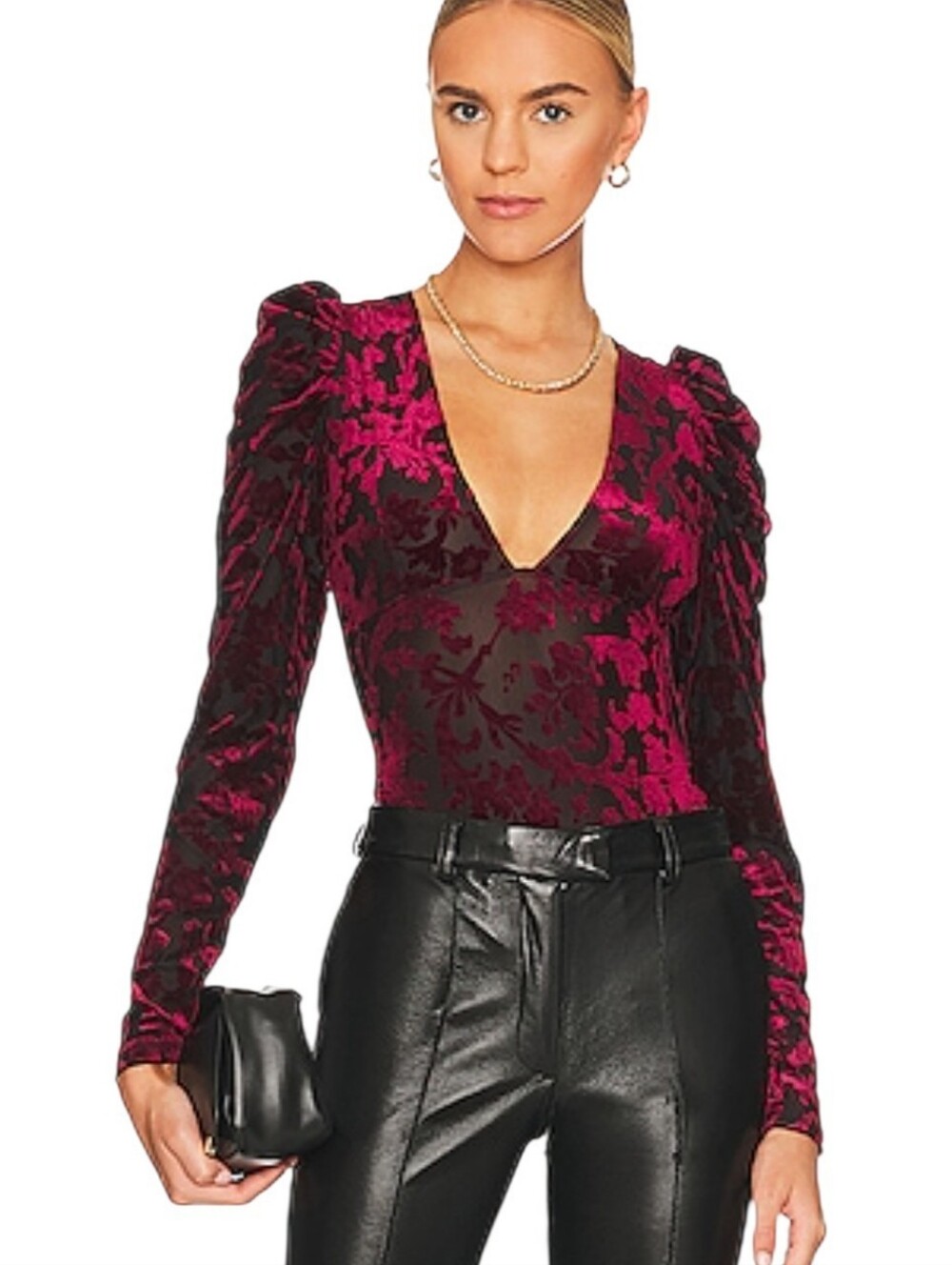 Free People Intimately Magic Hour Velvet Burnout Bodysuit Midnight Combo Medium